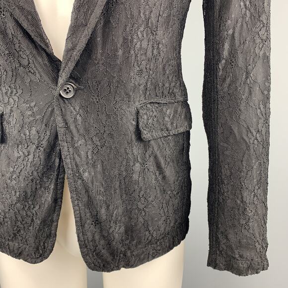 COMME des GARCONS HOMME PLUS S Black Lace Polyester Rayon Notch Lapel Jacket - Picture 4 of 9